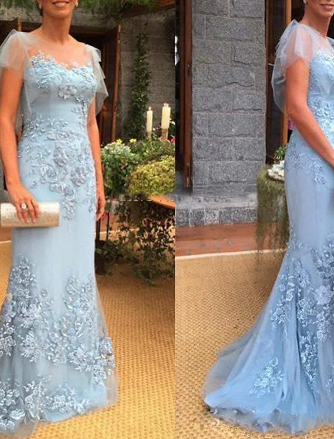 Wholesale Mermaid / Trumpet Mother of the Bride Dresses Plus Size Hide Belly Curve Elegant Dress Wedding Guest Sweep / Brush Train Short Sleeve One Shoulder Lace with Appliques